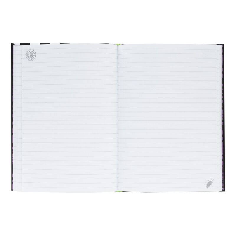 Feuille d'autocollants Beetlejuice incluse avec des motifs uniques pour personnaliser le carnet
