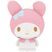 Collection de figurines Sanrio en capsules colorées sur fond neutre