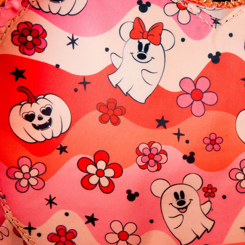 Vue latérale du sac épaule Loungefly Disney Mickey & Minnie Floral Ghost montrant la profondeur