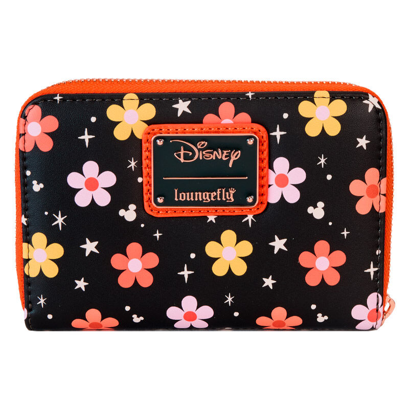 Vue arrière du portefeuille Disney Loungefly montrant la doublure intérieure assortie et le design floral fantôme