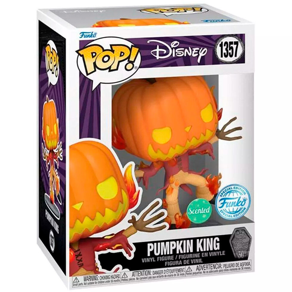 Figurine Funko POP Pumpkin King Disney Nightmare Before Christmas vue de face, en vinyle de 9 cm dans sa boîte cadeau