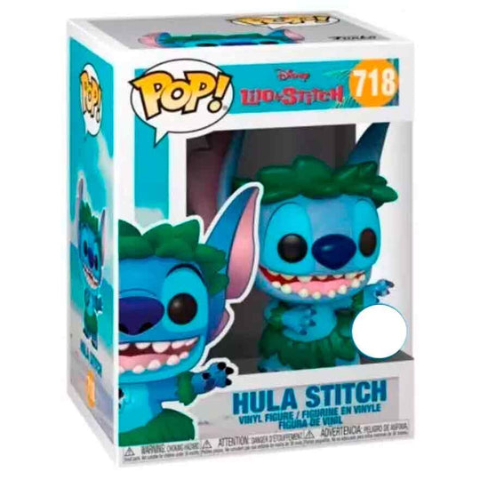 Vue rapprochée de la figurine Funko POP Hula Stitch exclusive avec détails colorés et boîte transparente