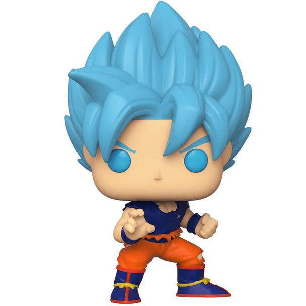 Figurine Funko POP de Goku SSGSS Dragon Ball Super en vinyle de 9 cm, vue de face avec détails colorés et boîte cadeau visible