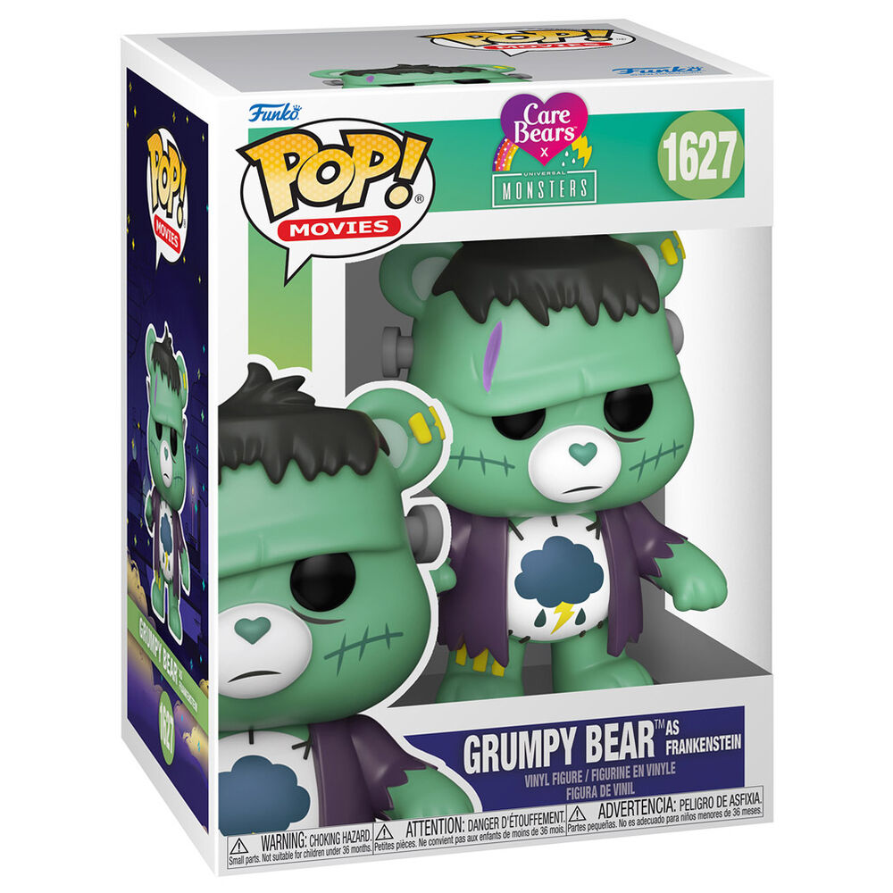 Vue détaillée de la figurine Funko POP Grumpy Bear Frankenstein avec ses couleurs vives et son design unique