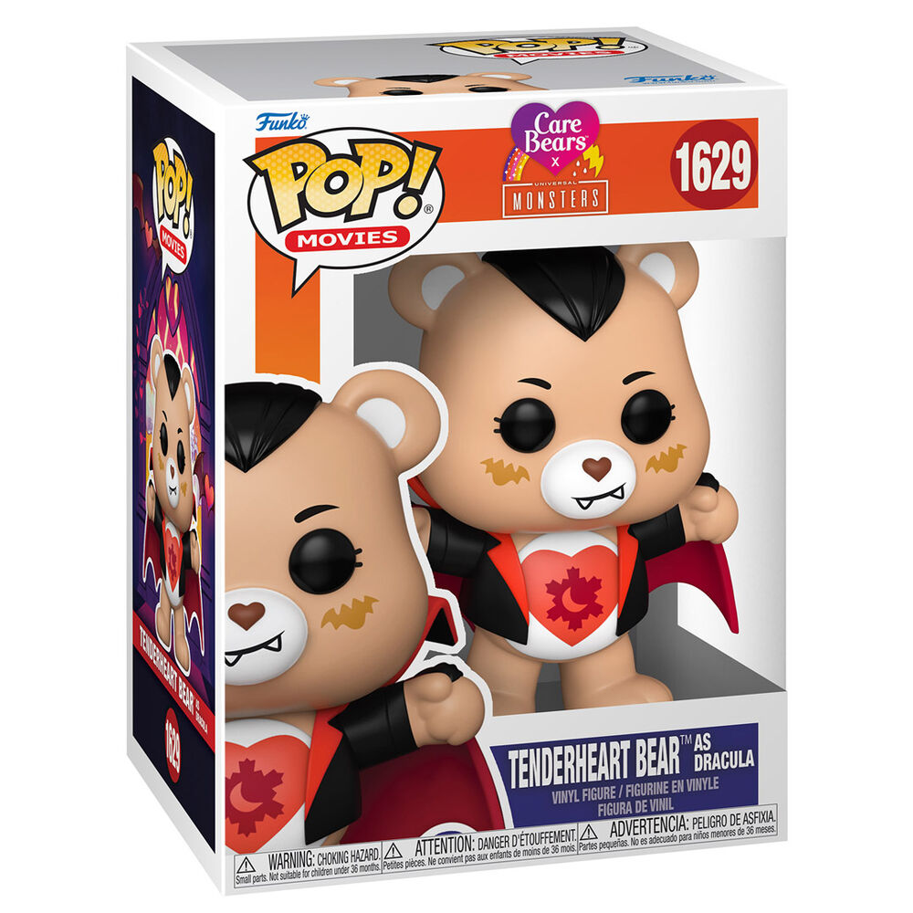 Packaging de la figurine Funko POP Care Bears x Monsters Tender Heart Bear Dracula, montrant le design exclusif et la taille de 9 cm