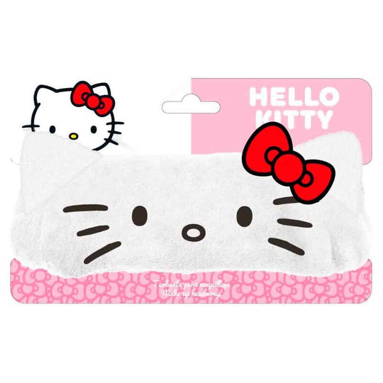 Bandeau maquillage Hello Kitty CERDÁ en polyester rose, dimensions 25x16x3 cm, posé sur une surface blanche.