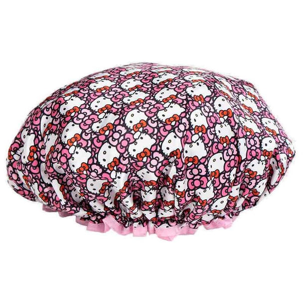Bonnet de douche Hello Kitty CERDÁ en polyester blanc avec motifs colorés, vue de face
