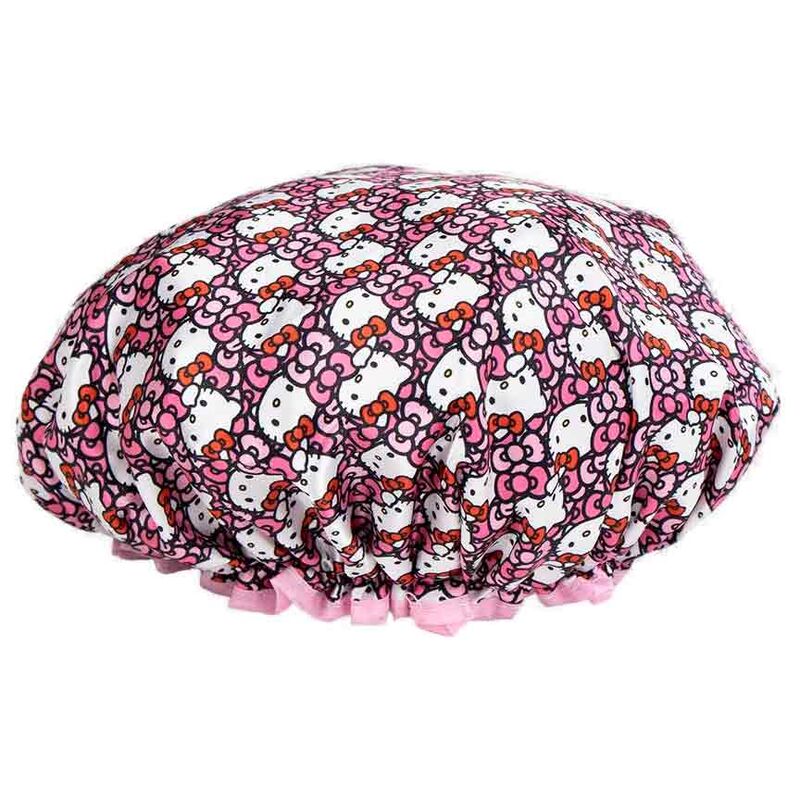 Bonnet de douche Hello Kitty CERDÁ en polyester blanc avec motifs colorés, vue de face