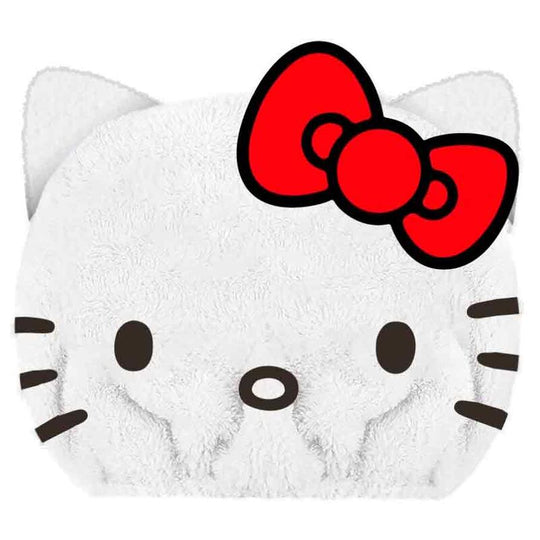 Détail de la serviette cheveux Hello Kitty CERDÁ montrant la texture microfibre absorbante et son design ergonomique