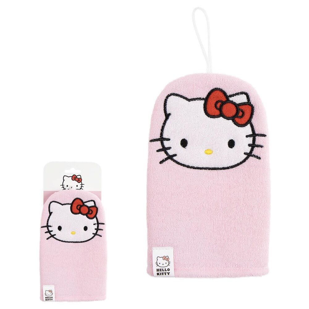Gant de bain Hello Kitty CERDÁ présenté de face montrant les détails du personnage et la texture douce