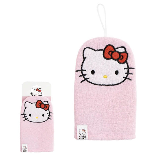 Gant de bain Hello Kitty CERDÁ présenté de face montrant les détails du personnage et la texture douce