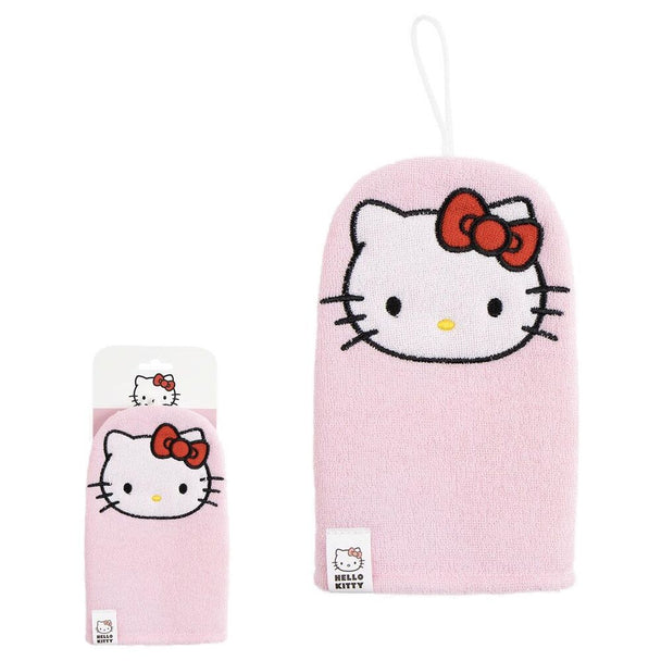 Gant de bain Hello Kitty CERDÁ présenté de face montrant les détails du personnage et la texture douce