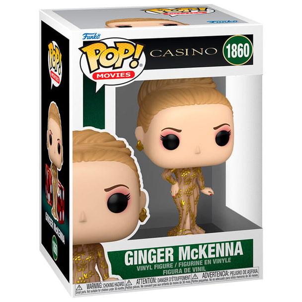 Vue rapprochée de la figurine Funko POP Casino Ginger McKenna montrant les détails du visage et du costume