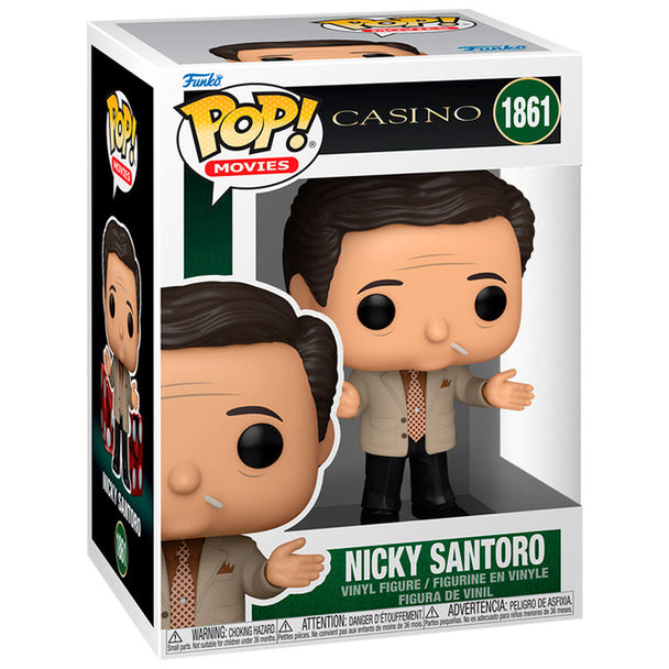 Vue rapprochée de la figurine Funko POP Casino Nicky Santoro montrant les détails du personnage en vinyle