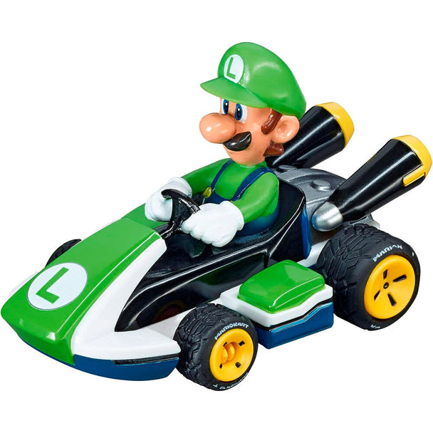 Vue latérale de la voiture Mario Kart 8 Luigi CARRERA montrant les finitions et le design fidèle au personnage