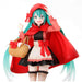 Figurine Hatsune Miku Petit Chaperon Rouge posée sur un socle décoratif blanc