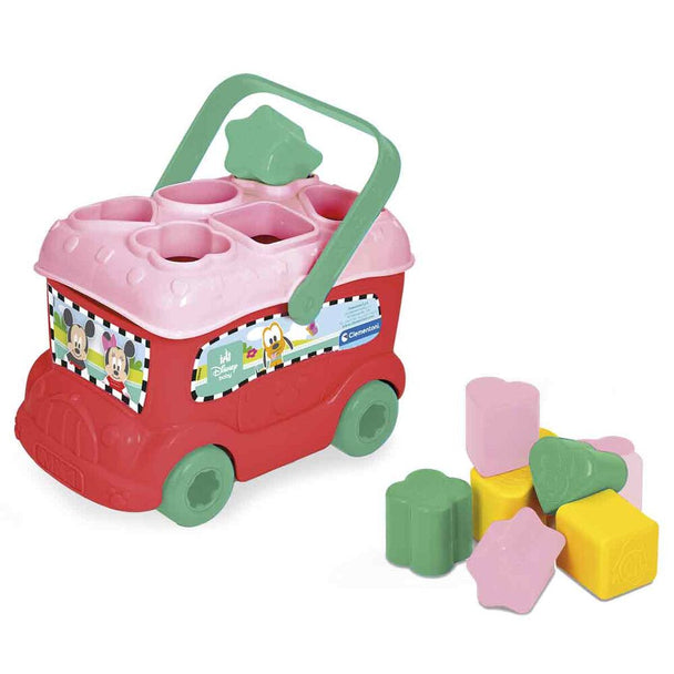 Bus éducatif Disney Baby Minnie Shape Sorter de CLEMENTONI avec 9 formes colorées pour apprendre les formes et couleurs dès 10 mois.