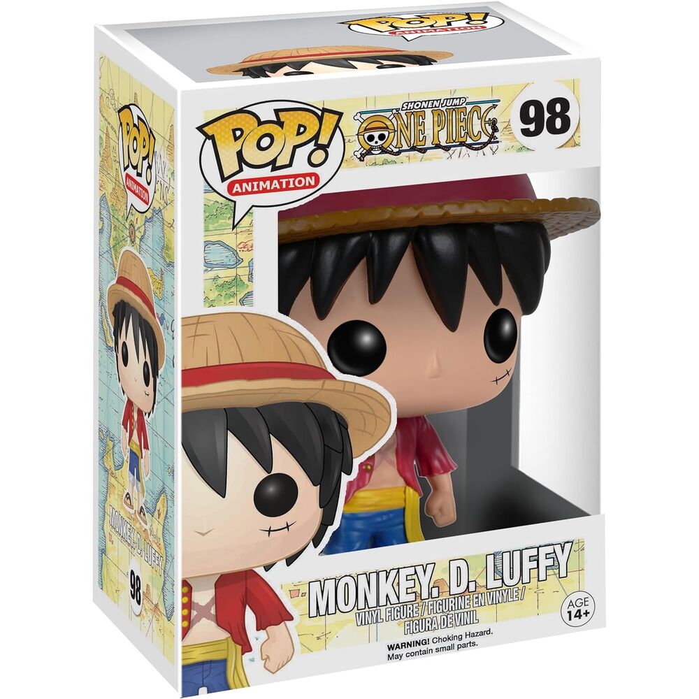 Figurine Funko POP Monkey D. Luffy de face avec son chapeau de paille et sa tenue rouge emblématique