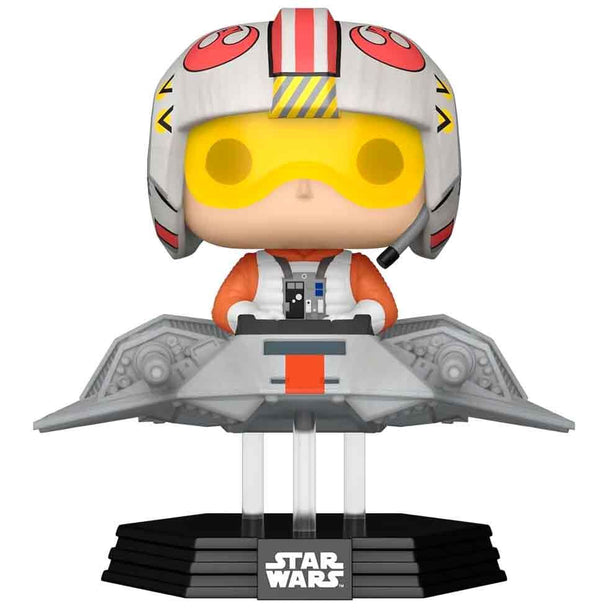 Vue latérale de la figurine FUNKO POP Luke Skywalker en T-47 Airspeeder, mettant en valeur les détails du véhicule et du personnage