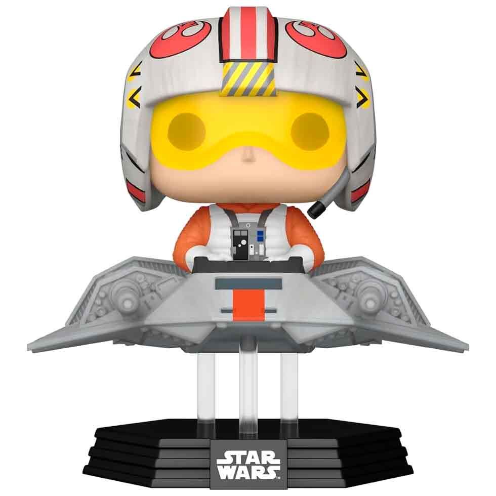 Vue latérale de la figurine FUNKO POP Luke Skywalker en T-47 Airspeeder, mettant en valeur les détails du véhicule et du personnage