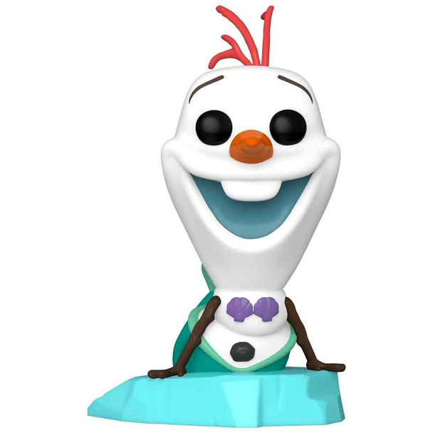 Figurine vinyle Funko POP Olaf en costume d'Ariel, image détaillée de côté montrant les couleurs vives