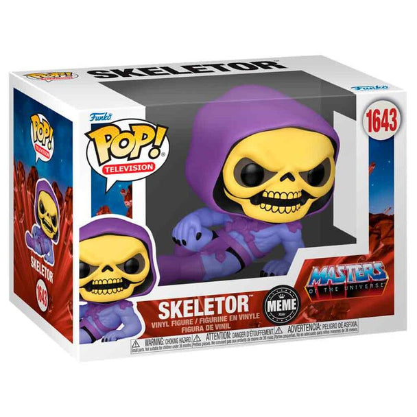 Figurine Funko POP Skeletor de Masters of the Universe en vinyle, hauteur 9 cm, présentée dans sa boîte cadeau originale.