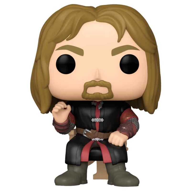 Vue rapprochée de la figurine Funko POP Boromir avec détails soignés et emballage collector