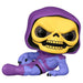 Vue rapprochée de la figurine Funko POP Skeletor avec ses détails colorés et sa boîte collector Masters of the Universe.