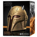 Casque électronique premium The Armorer de The Mandalorian vu de face avec détails précis et finition noire brillante
