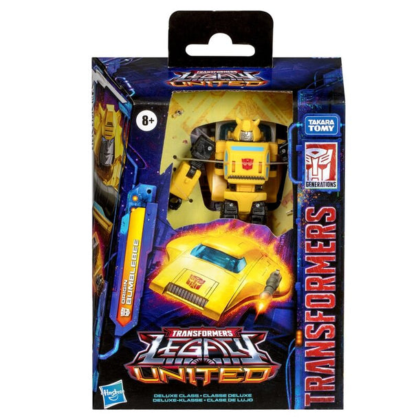Figurine Bumblebee Deluxe 14cm de face avec détails précis et couleurs vives.