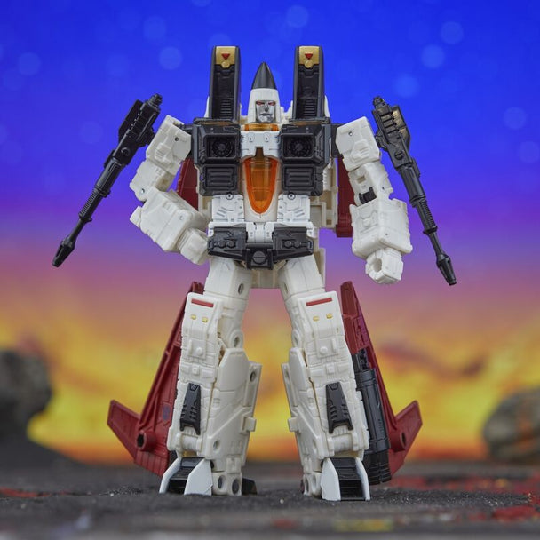 Figurine Transformers Ramjet Deluxe 17,5 cm en mode robot avec détails G1 précis et couleurs vives