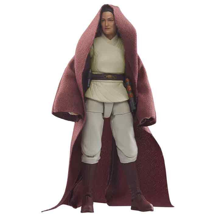 Vue latérale de la figurine HASBRO Jedi Master Indara de 9,5 cm avec posture dynamique
