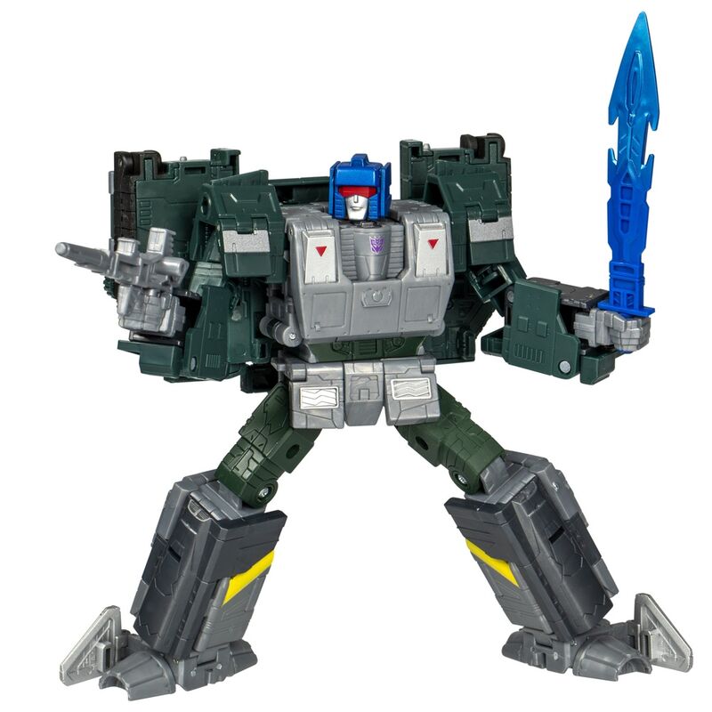 Transformers Overcharge en mode jet, montrant la transformation complexe et les accessoires inclus