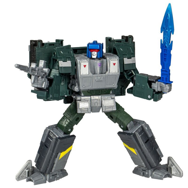 Transformers Overcharge en mode jet, montrant la transformation complexe et les accessoires inclus