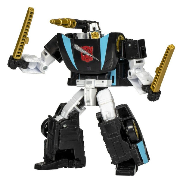 Transformation de la figurine Wheeljack en voiture de sport rouge et blanc de 14 cm