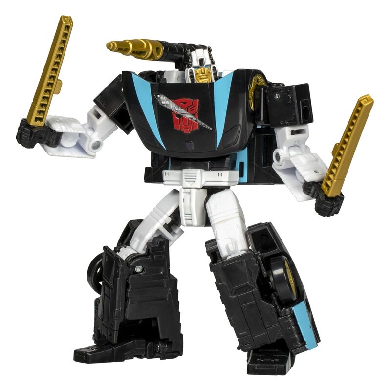 Transformation de la figurine Wheeljack en voiture de sport rouge et blanc de 14 cm