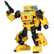 Vue latérale de la figurine Transformers Bumblebee montrant ses articulations et design.