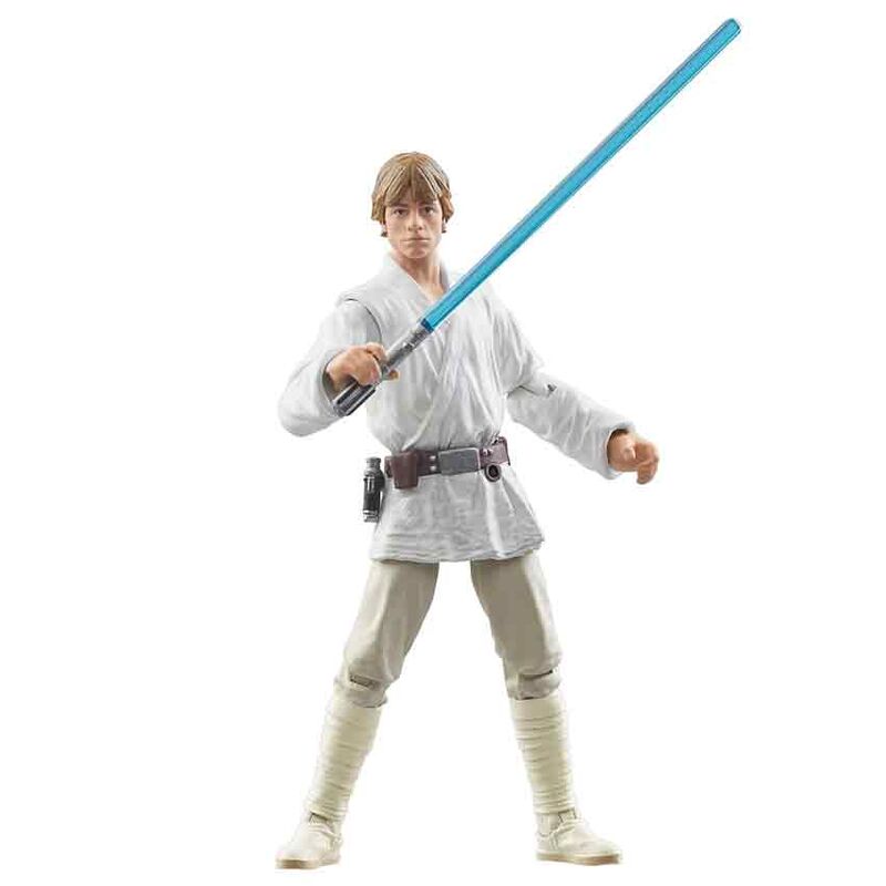 Vue latérale de la figurine Luke Skywalker avec tenue classique Star Wars