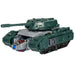 Figurine Overcharge transformée en tank, exposant les multiples étapes de transformation et les armes