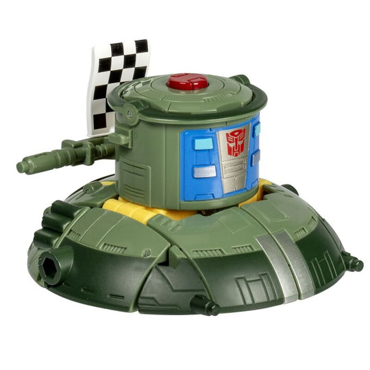 Accessoires de la figurine Cosmos : arme et drapeau attachés au robot en mode combat