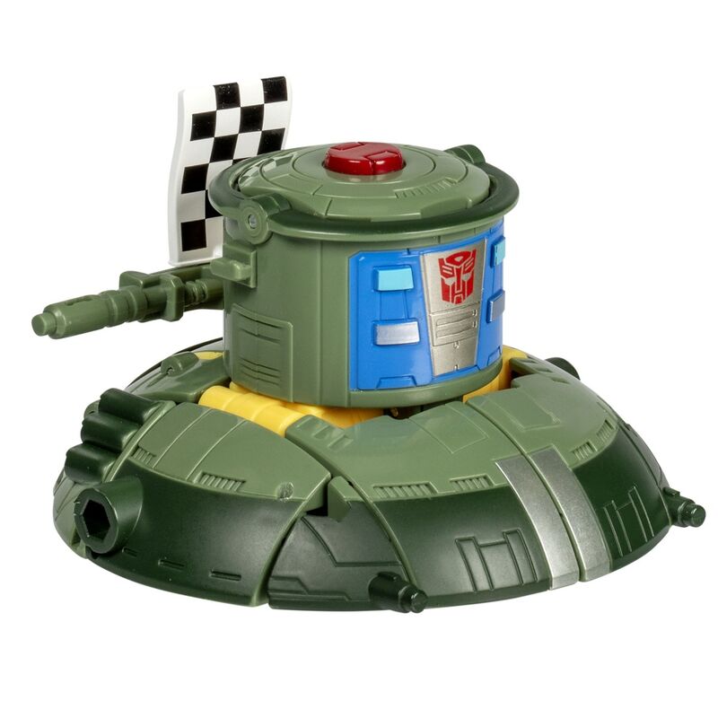 Accessoires de la figurine Cosmos : arme et drapeau attachés au robot en mode combat