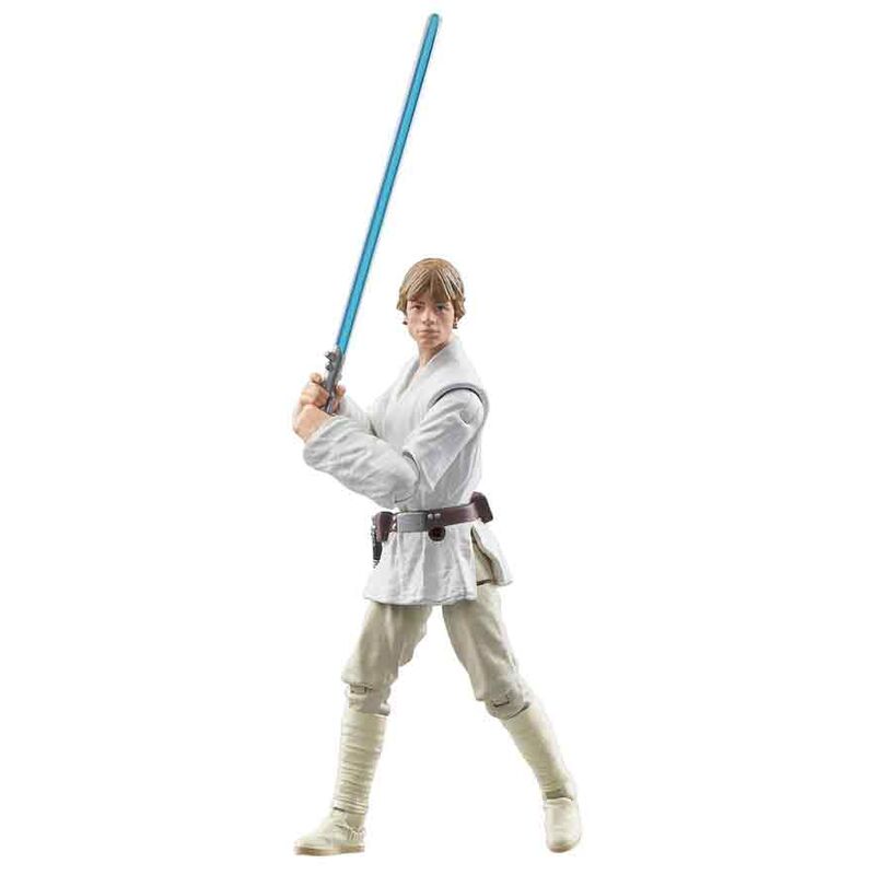 Figurine Luke Skywalker Star Wars 9,5 cm posée sur un socle d'exposition