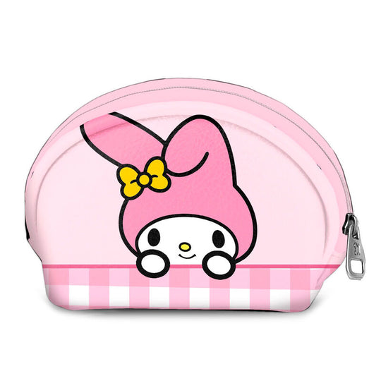 Portefeuille Hello Kitty My Melody KARACTERMANIA de couleur rose avec motifs des personnages, dimensions 12x9x4,5 cm.