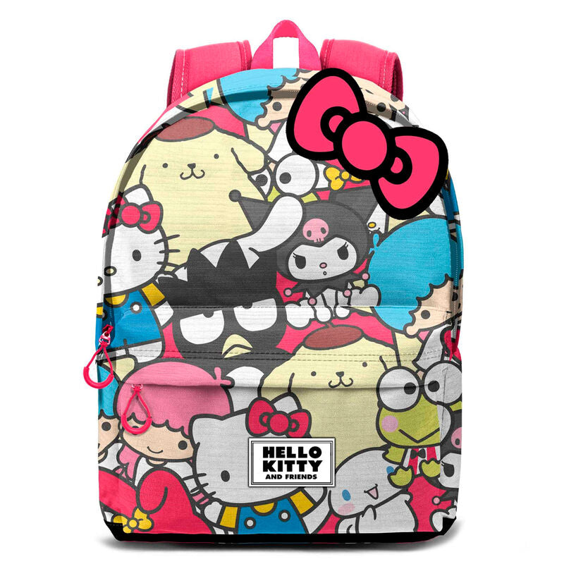 Sac à dos Hello Kitty Friends 44cm de marque KARACTERMANIA, vue de face avec un design coloré et dimensions 31x18x44cm.