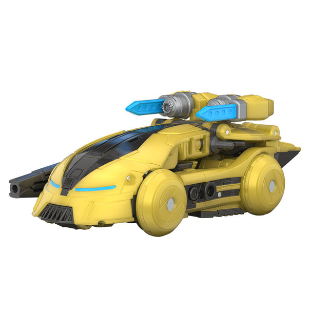 Figurine Bumblebee transformée en voiture Cybertronienne jaune avec finitions précises et articulations visibles