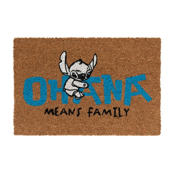 Paillasson Disney Stitch Ohana en fibre de coco avec base antidérapante, vue de face sur fond blanc