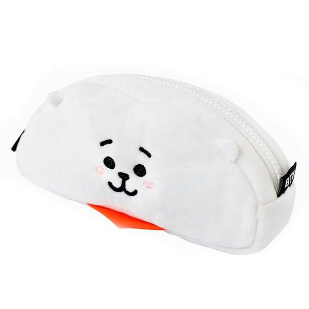 Vue de face de la trousse à crayons BT21 RJ en peluche avec fermeture éclair visible