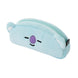 Trousse à crayons BT21 Koya en peluche bleue avec fermeture éclair visible sur fond blanc