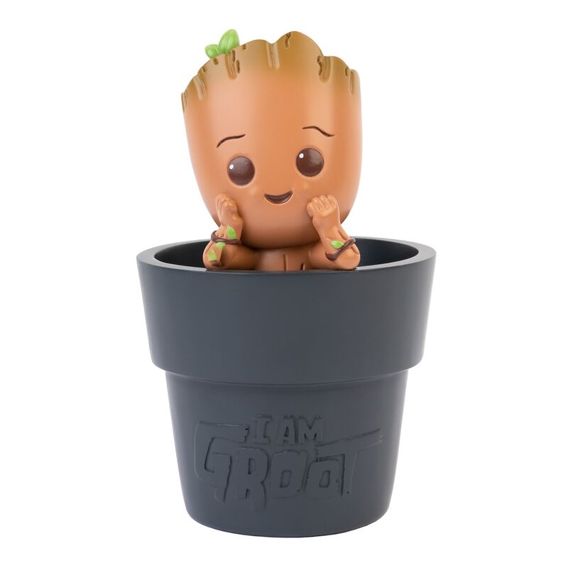 Porte-crayons Groot Marvel en résine peint en couleurs vives, vue de face