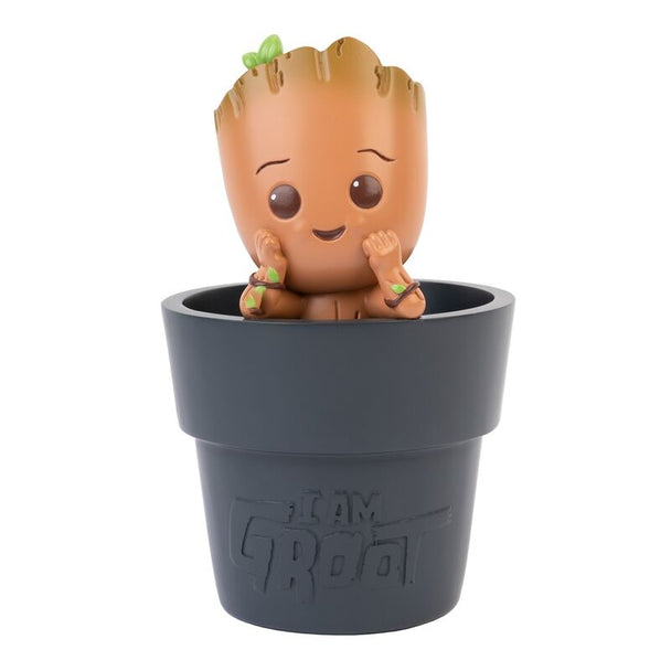 Porte-crayons Groot Marvel en résine peint en couleurs vives, vue de face